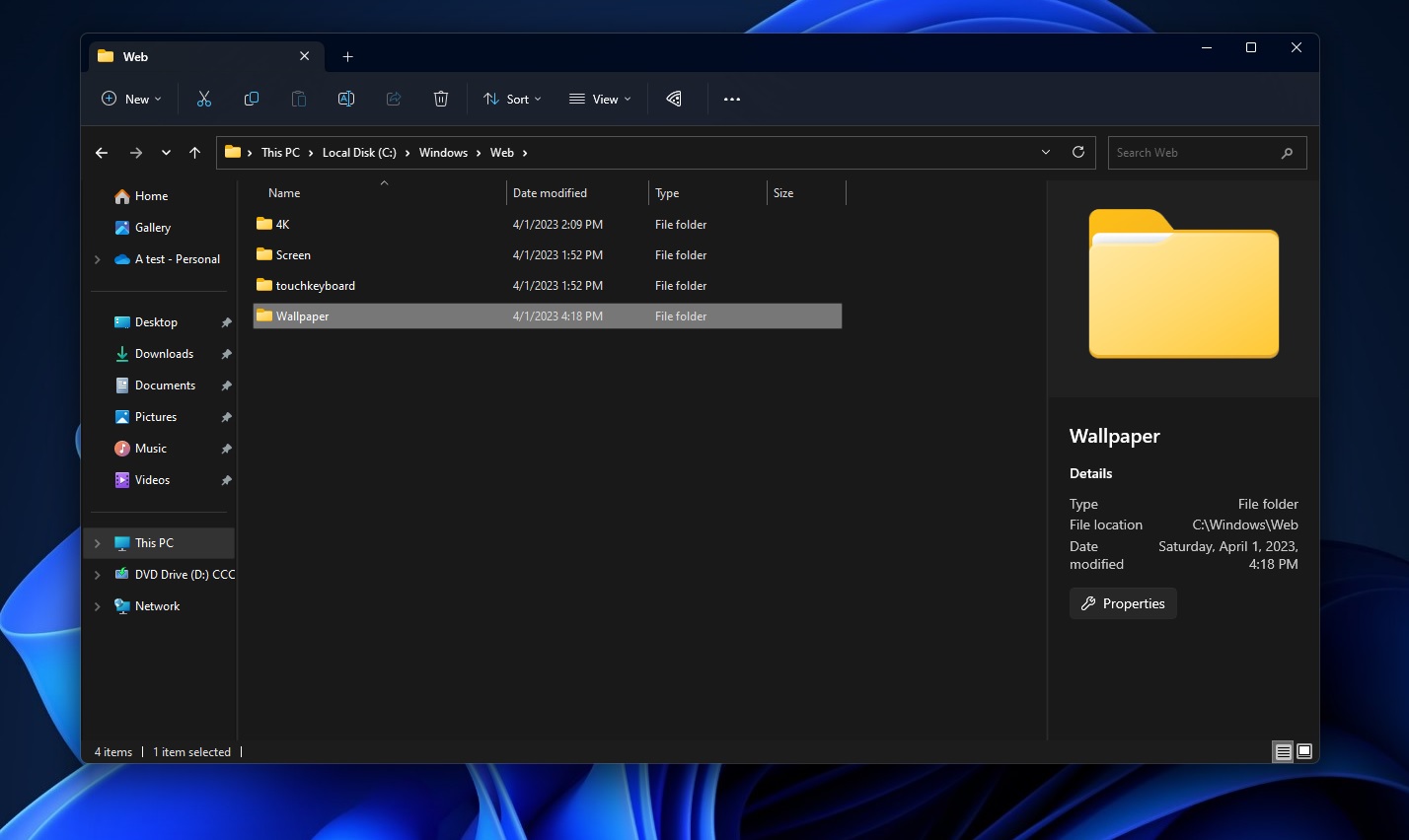 File Explorer folder view
