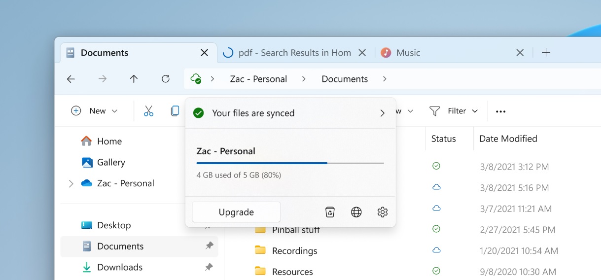 File Explorer header and OneDrive